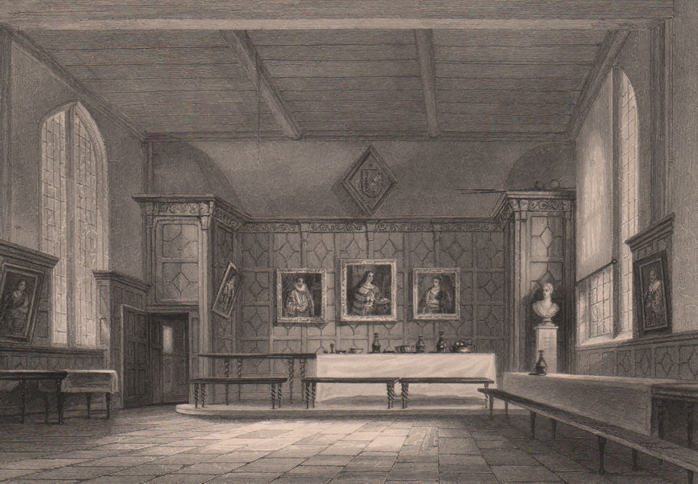 The Hall, PEMBROKE COLLEGE, Cambridge. LE KEUX 1841 old antique print picture